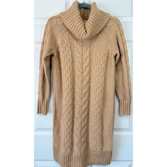 Banana Republic Tan Chunky Cable Knit Cowl Wool Alpaca Sweater Dress SM - Picture 1 of 6